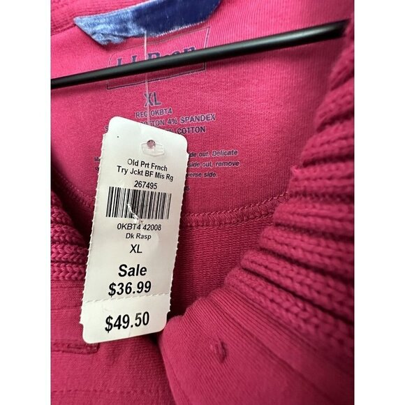 LL Bean Womens French Terry Cardigan Sweater Jacket Sz XL NEW Raspberry Red - Picture 4 of 8